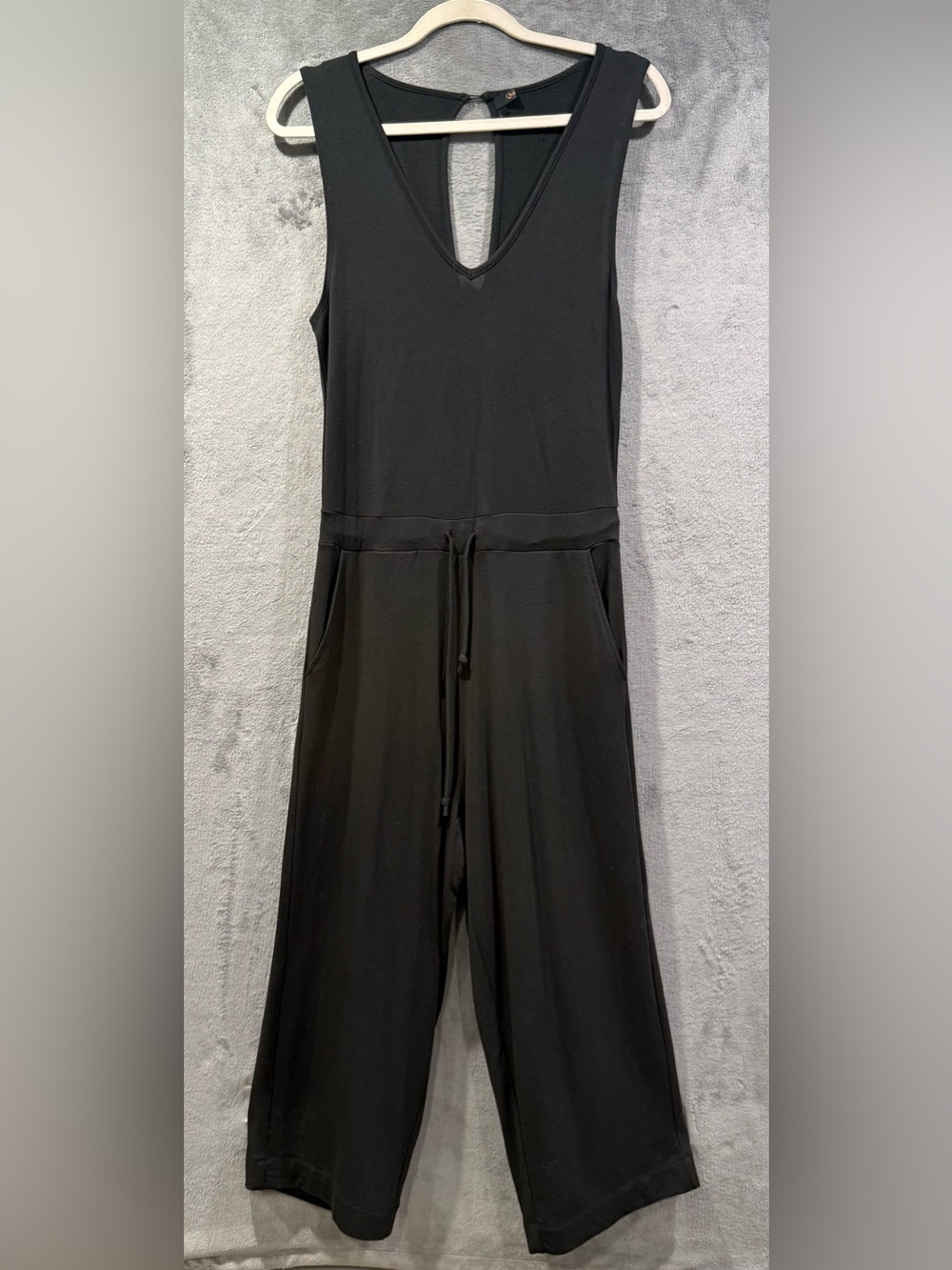 Quince Womens French Terry Modal Jumpsuit Cropped Wide Leg Black Size Small